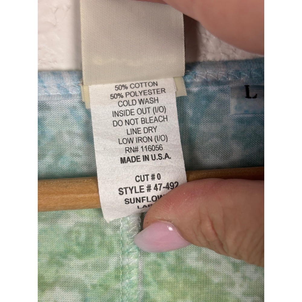 Jess & Jane Sunflower Rhinestone Sharkbite Tunic Top Sz Large Blue Green Boho - Picture 7 of 8